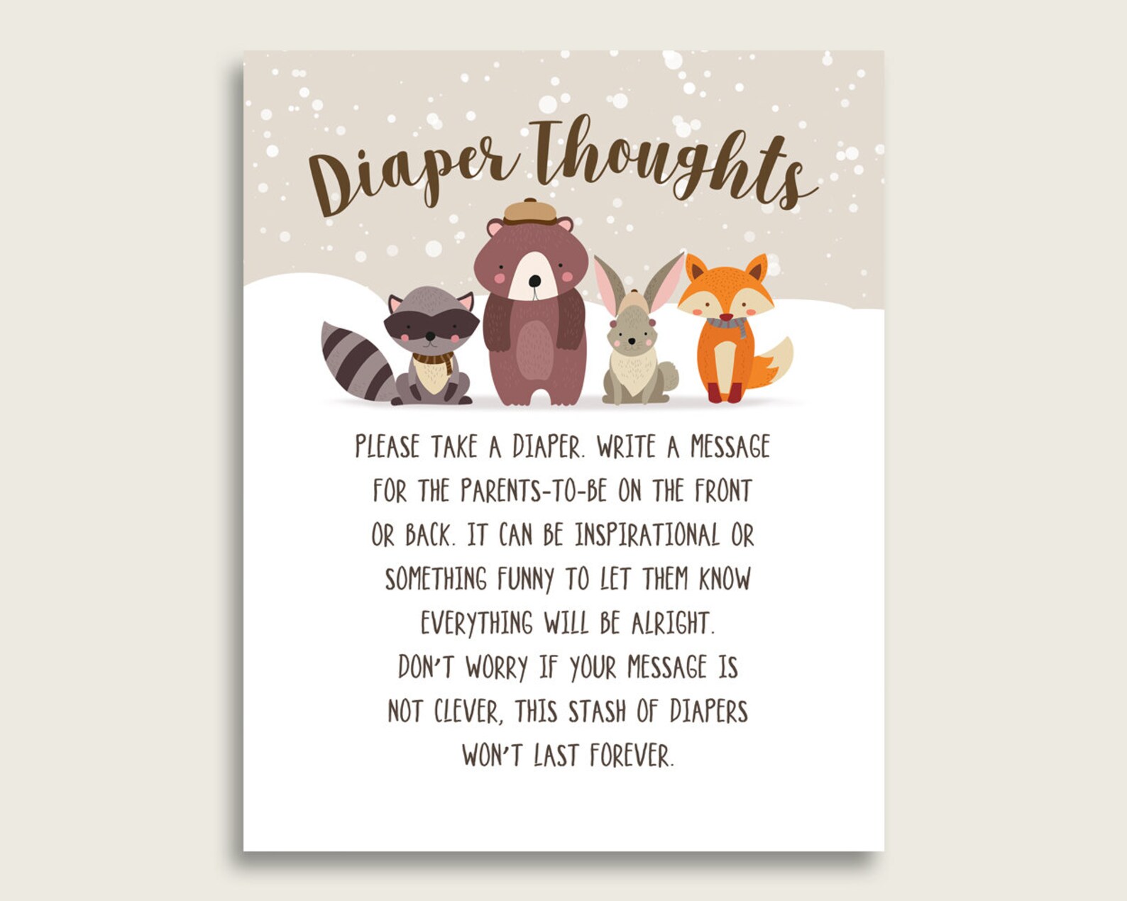 Winter Woodland Baby Shower Diaper Thoughts Printable Gender | Etsy