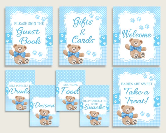 Baby shower Place CARDS or FOOD TENTS editable printable, teddy bear baby  shower, boy baby shower, digital pdf, instant download - tb001