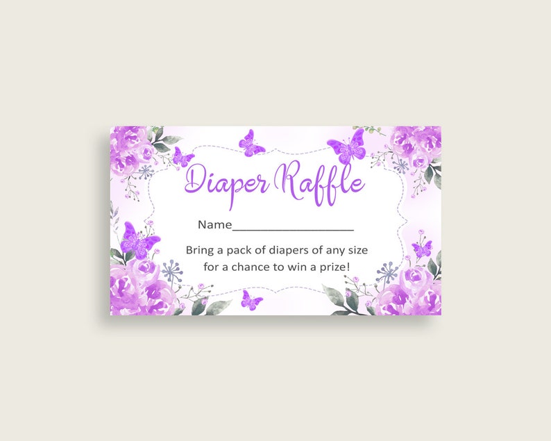 Butterfly Baby Shower Diaper Raffle Tickets Game, Girl Purple White ...