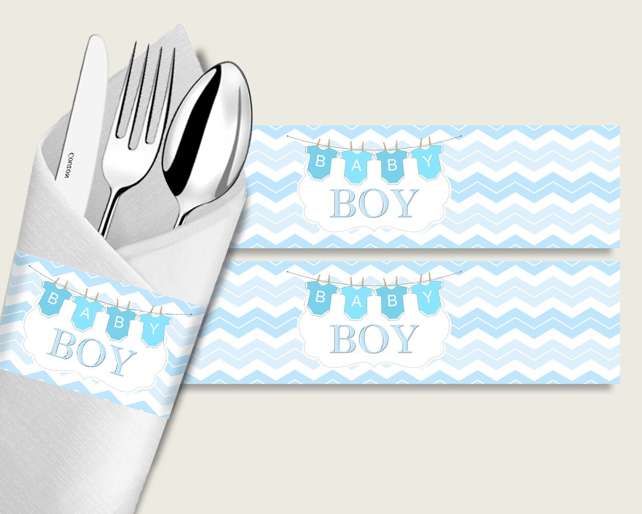Chevron Baby Shower Napkin Rings Printable Blue White Napkin Etsy