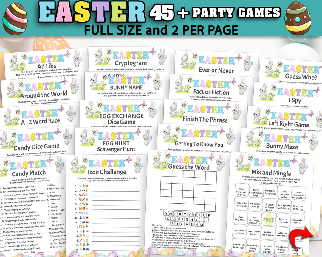 Easter Printable Games Bundle, 45+ Fun Family Activities, Classroom ...