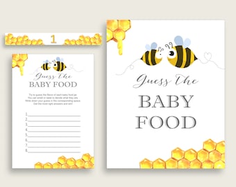 Yellow White Bee Guess The Baby Food Game Printable, Gender Neutral Baby Shower Food Guessing Game Activity, Instant Download, bee01