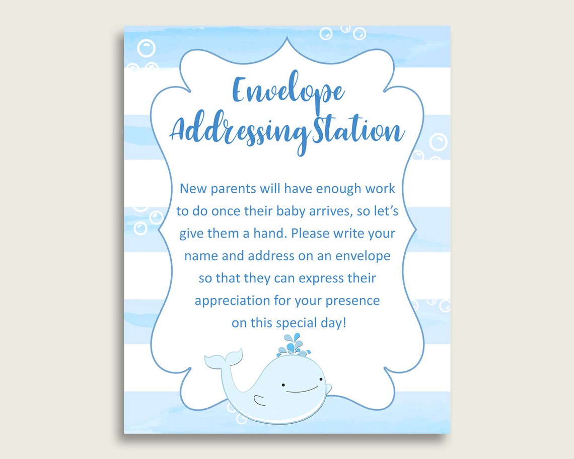Blue White Baby Shower Address Sign Printable Whale Envelope Etsy