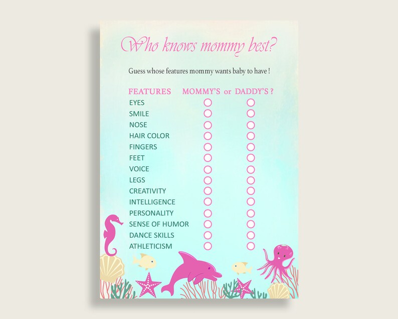 Pink Green Who Knows Mommy Best Game, Guess The Features, Under The Sea Baby Shower Girl, How Well Do You Know Parents To Be, Instant uts01 image 1