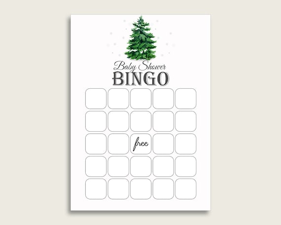 Green White Baby Shower Bingo Blank Game Printable, Winter Tree Baby Shower Gender Neutral Bingo Blank Cards, Bingo Gift Opening Game, cgr01 Il_570xn