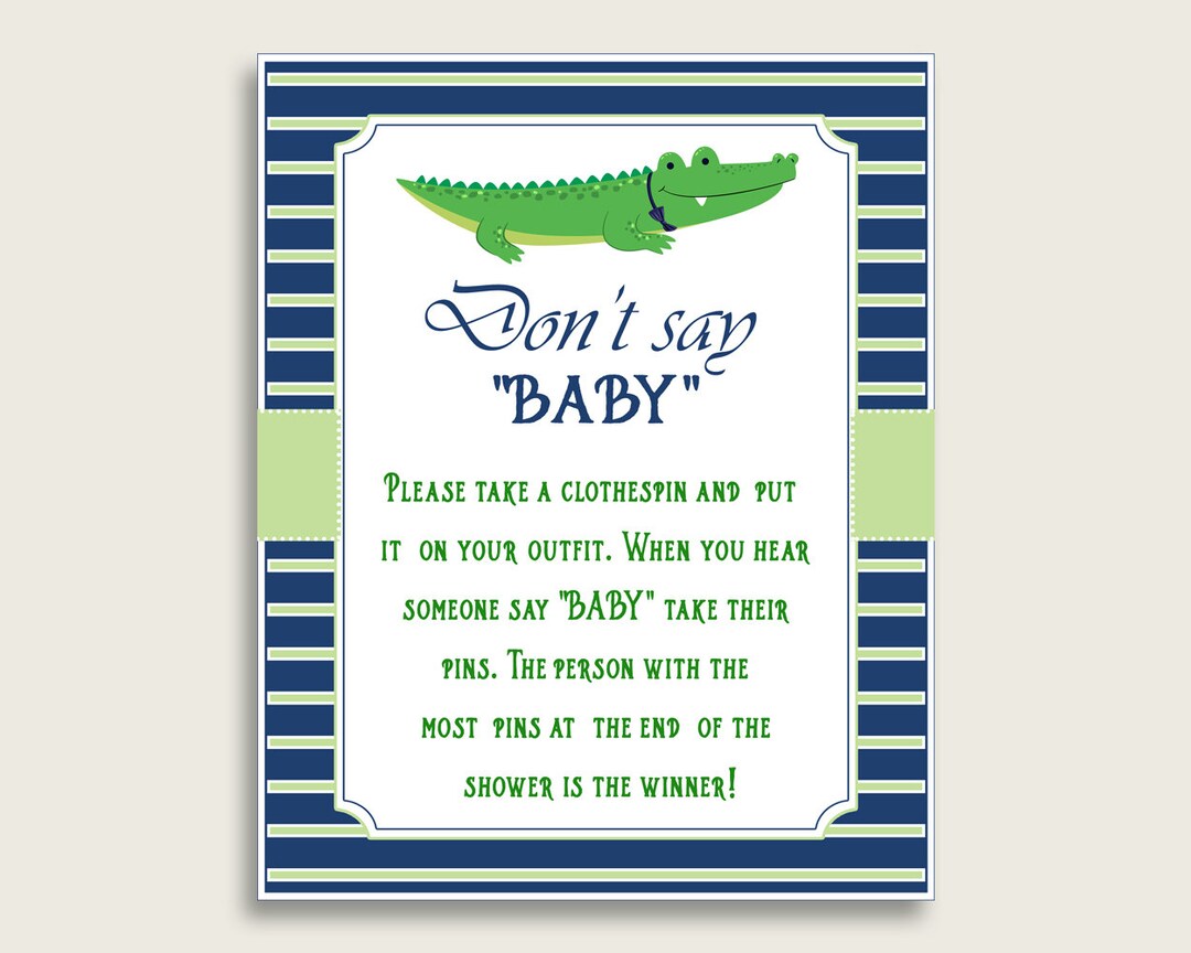 Blue Green Don't Say Baby Printable Game, Boy Baby Shower Alligator ...