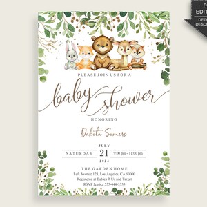 Woodland Baby Shower Invitation Printable, Digital Or Printed Invitation Baby Shower Gender Neutral, Editable Invitation Green Brown , ap001