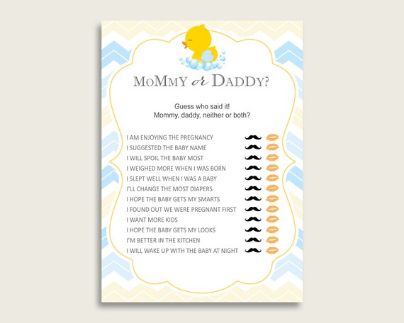 Yellow Blue Mommy Or Daddy Baby Shower Boy Game Printable, Rubber Duck Guess Who Said It, He Said She Said, Instant Download, rd002 Il_570xn