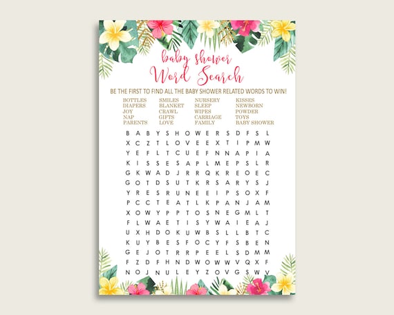 word search baby shower word search hawaiian baby shower word etsy