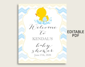 Yellow Blue Rubber Duck Baby Shower Welcome Sign Printable, Party Large Sign, Editable Welcome Sign Boy, Yard Sign, Instant Download, rd002