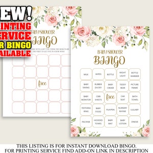 Floral Baby Shower Bingo, carte preriempite Bingo stampabili, Girl Baby Shower, 100 carte da gioco Bingo Download, cp001