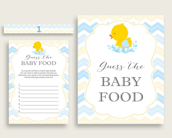Rubber Duck Guess The Baby Game Printable, Yellow Blue Name That Baby Food, Boy Baby Shower Guessing Game, Instant Download, rd002 by Creative Digital Arts | Catch My