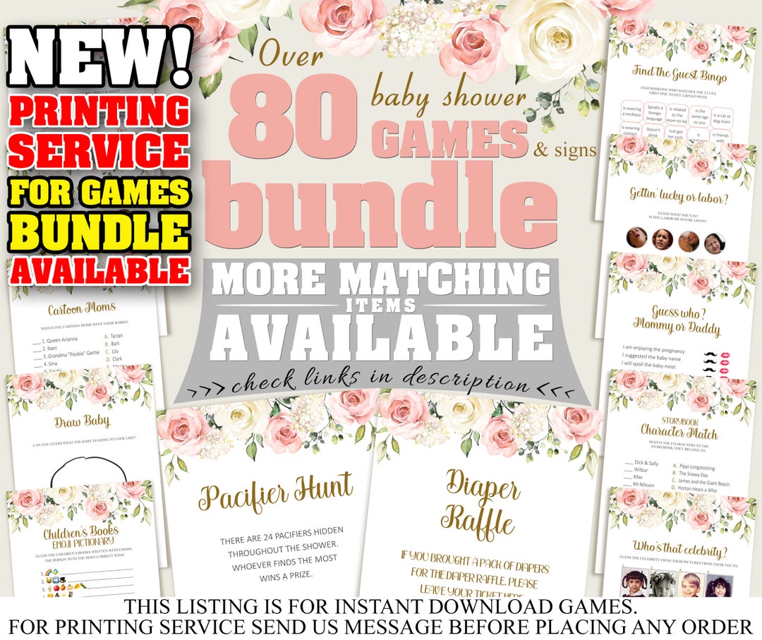Floral Baby Shower Games, Girl Baby Shower Games Printable, Baby Shower