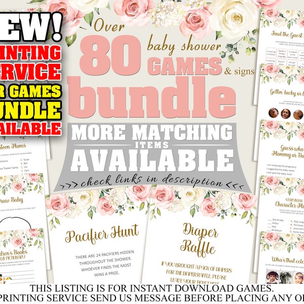 Floral Baby Shower Games, Girl Baby Shower Games Printable, Baby Shower Games Bundle, Instant Download, cp001