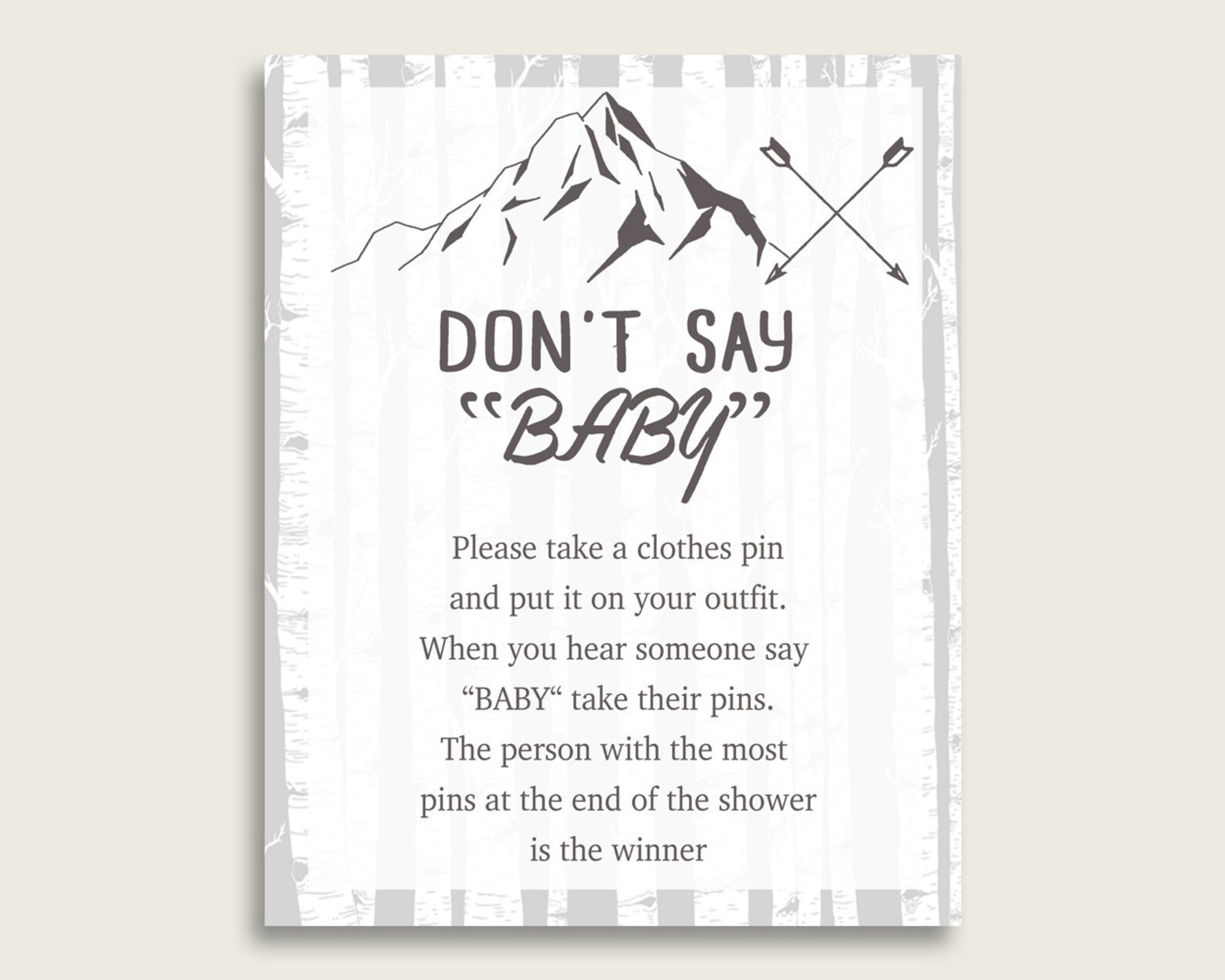 Gray White Don't Say Baby Printable Game Boy Baby Shower | Etsy