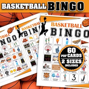 Basketball Bingo Spiel, März Basketball Bingo druckbar, 60 Bingokarten für Kinder Jugendliche und Erwachsene, Klassenzimmeraktivität, College Bingoparty