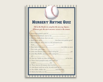 Baseball Nursery Rhyme Quiz Printable, Blue Beige Nursery Rhyme Game, Blue Beige Baby Shower Boy Activities, Instant Download, YKN4H