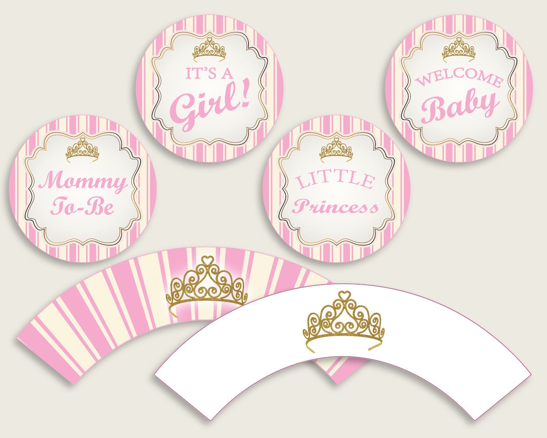 Royal Princess Cupcake Toppers, Pink Gold Cupcake Wrappers, Toppers ...