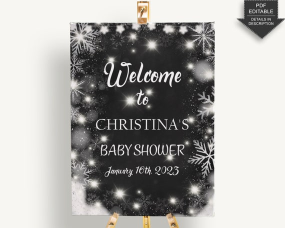 Silver And White Baby Shower Welcome Sign