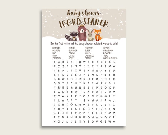 Winter Woodland Word Search Game, Beige Brown Baby Shower Word Search Cards Printable, Gender Neutral Baby Shower Activities, Hidden RM4SN Il_570xn