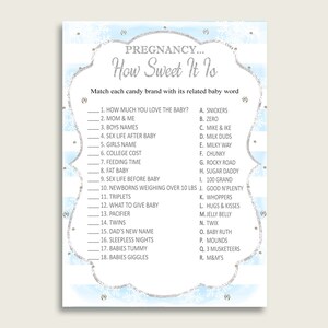 Silver Blue Pregnancy How Sweet It Is Game, Winter Baby Shower Boy, Printable Candy Bar Match Game, Instant Download, Snowflakes bs003