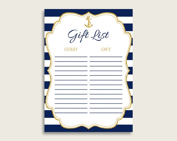 Anchor Baby Shower Gift List Blue Gold Gift List Printable Boy Anchor Baby Shower Gift List Blue Gold Gift List Printable Boy