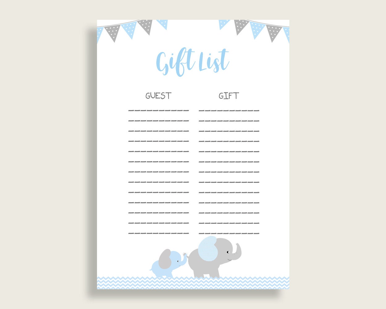 Elephant Baby Shower Gift List Blue Grey Gift List Printable Etsy