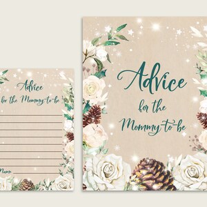 Consigli per la mamma futura Carte e firma stampabili, Consigli verde beige per i nuovi genitori, Baby Shower rustico invernale, Download istantaneo 3RBC2