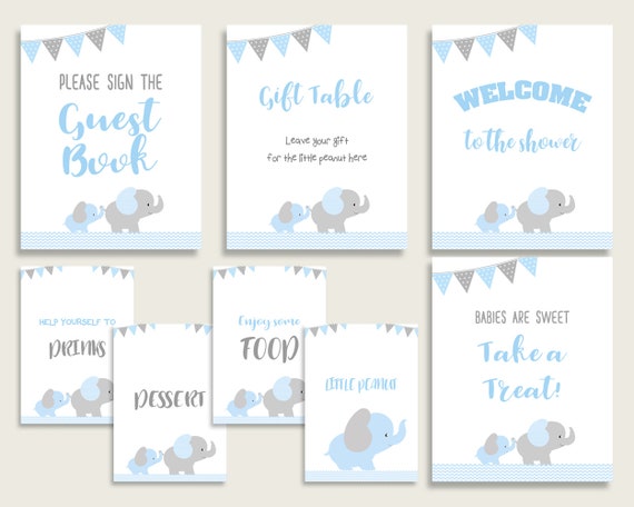 Elephant Baby Shower Games Printable Pack, Blue Grey Baby Shower Games –  Studio 118