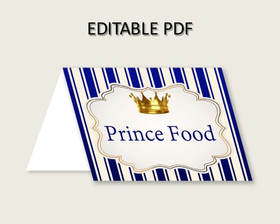 Royal Prince Folded Food Tent Cards Printable, Blue Gold Editable Pdf Buffet Labels, Boy Baby Shower Food Place Cards, Instant rp001 Il_570xn