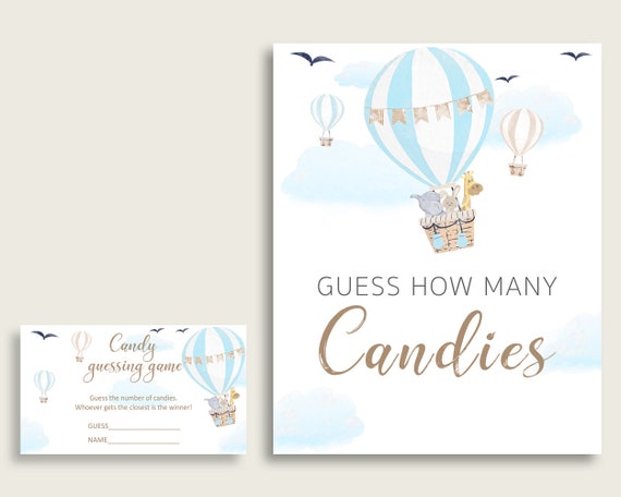 Blue White Candy Guessing Game, Hot Air Balloon Baby Shower Boy Sign And Cards, Guess How Many Candies, Candy Jar Game, Jelly Beans CSXIS Il_570xn