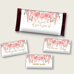 Dreamcatcher Hershey Candy Bar Wrapper Printable, Pink Gold Chocolate Bar Wrappers, Girl Shower Candy Labels, Instant Download, I60OO