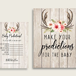 Cartes de prédiction de douche de bébé Boho Antlers & signe imprimable, jeu de prédiction bébé rose Beige fille, téléchargement immédiat, fleurs Boho 9PUAC