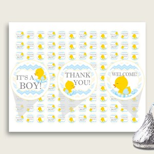 Rubber Duck Hershey Kisses Circle Printable, Yellow Blue Hershey Kisses Labels Round Digital, Boy Baby Shower, Instant Download, rd002