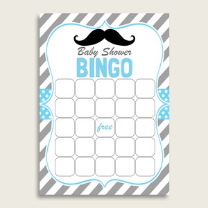 Blau Grau Baby Shower Bingo Blankospiel, Schnurrbart Baby Shower Boy Bingo Blankokarten, Bingo Geschenk Eröffnungsspiel, Schwarz Stache 9P2QW
