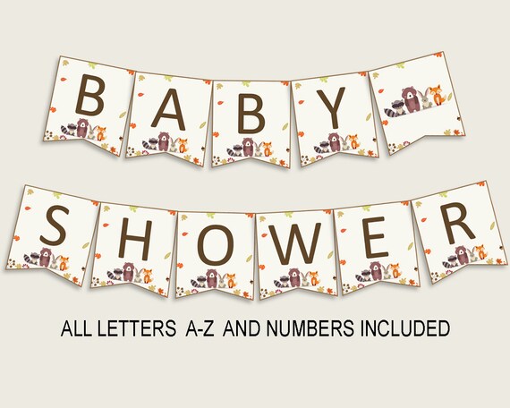 Woodland Baby Shower Banner All Letters Birthday Party Banner