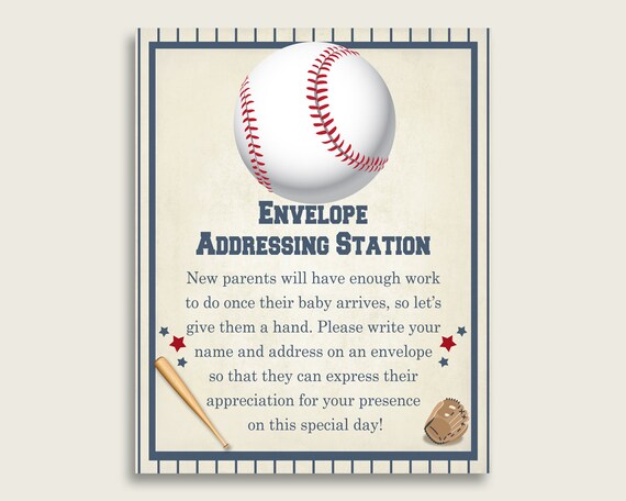 Blue Beige Baby Shower Address Sign Printable, Baseball Envelope ...