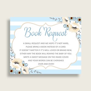 Stripes Baby Shower apporter un livre Insert imprimable, garçon bleu blanc demande de livre, rayures livres pour bébé, livre au lieu de carte, fleurs bs002