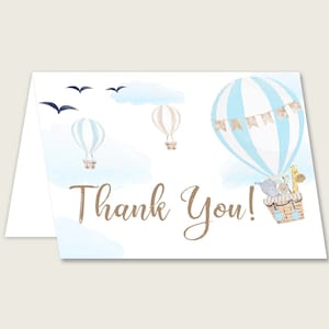 Cartes de remerciement bleu blanc imprimable, montgolfière Baby Shower Merci Notes, Boy Shower Merci plié, téléchargement immédiat, CSXIS
