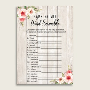 Mädchen Baby Shower Word Scramble Spiel zum Ausdrucken, süßes Boho Geweih Beige rosa Wort Scramble, lustige Aktivität, Instant Download, 9PUAC