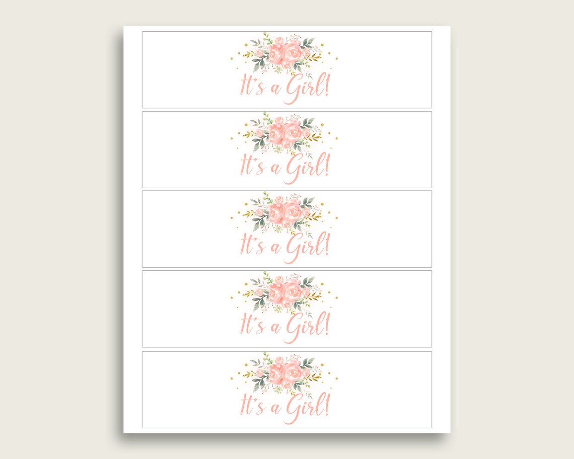 Pink Gold Water Bottle Labels Printable Peach Floral Water Etsy