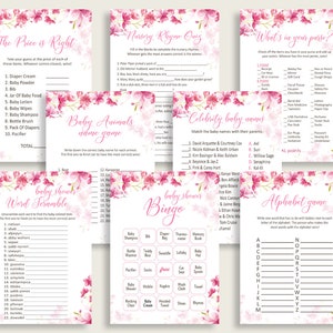 Cherry Blossom Baby Shower Games Printable Pack, Pink White Baby Shower Games Package Girl, Cherry Blossom Games Bundle Set, Instant 5MQ8W