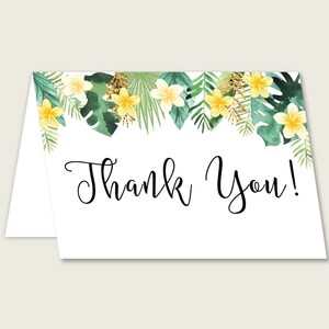 Biglietti di ringraziamento verdi gialli stampabili, biglietti di ringraziamento per baby shower tropicale, doccia neutro di genere grazie piegato, istantaneo 4N0VK