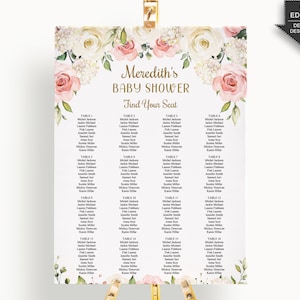 Pink White Table Seating Chart Sign Printable, Seating Chart Board, Find Your Seat, Floral Baby Shower Girl, Instant Download, cp001