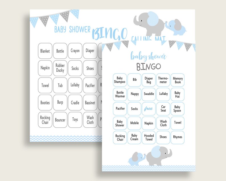 Elephant Baby Shower Bingo Cards Printable Blue Grey Baby | Etsy