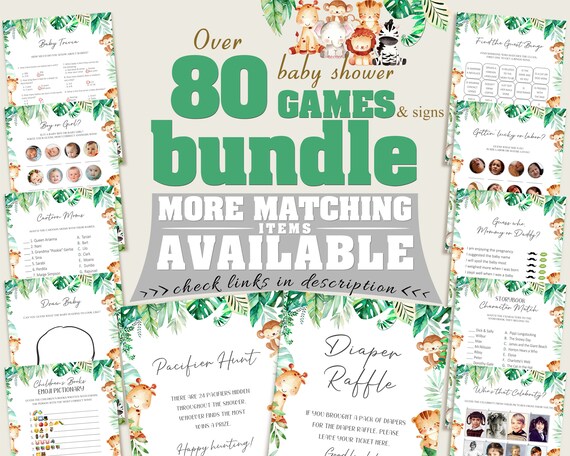 Safari Baby Shower Games, Gender Neutral Baby Shower Games Printable, Baby Shower Games Bundle, Instant Download, bsg01 Il_570xn