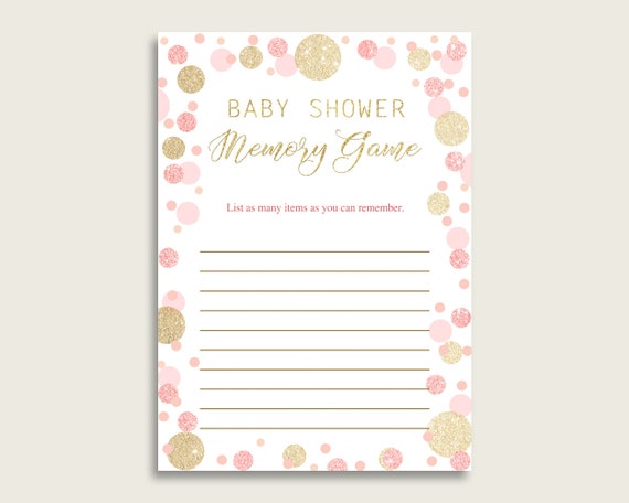 Dots Baby Shower Memory Game, Pink Gold Memory Guessing Game Printable ...