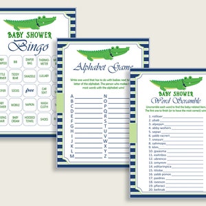 Alligator Baby Shower Games Printable Pack, Blue Green Baby Shower Games Package Boy, Alligator Games Bundle Set, Instant Download ap002 image 2