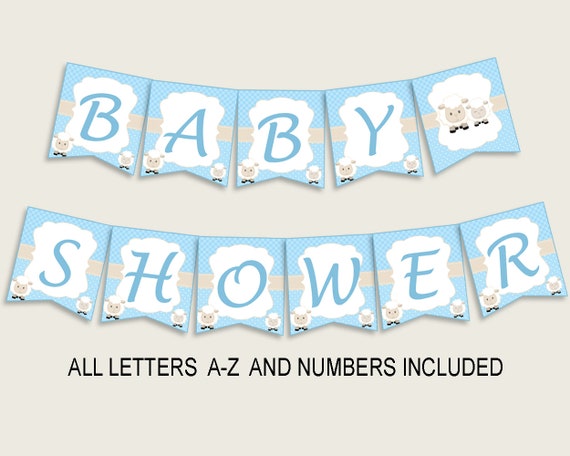 little lamb baby shower banner all letters birthday party banner printable a z blue white banner decoration letters boy lambie wool fa001 by creative digital arts catch my party