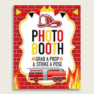 Firetruck Photobooth Sign Printable, Boy Baby Shower Red Yellow Photo Booth, Firetruck Selfie Station Sign, 8x10 16x20, Instant LUWX6